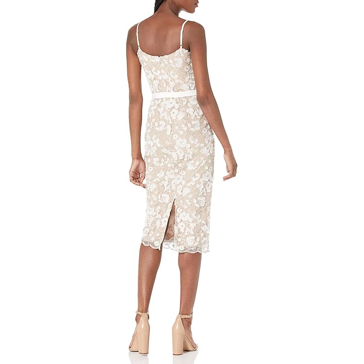 Women's Emma V Neck Embroidered Sleeveless Belted Midi Dress