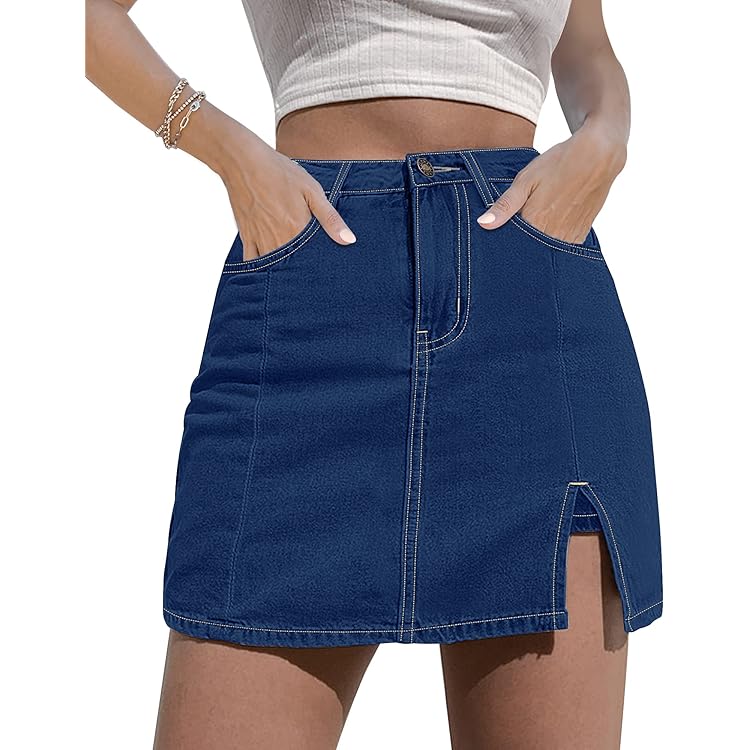 Skorts Skirts for Women Denim Mini Skirt Side Slit with High Waisted Jean Shorts Stretchy